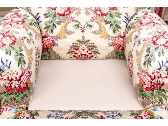 Lavish Pair Of Custom Upholstered Chairs With Bullion Fringe