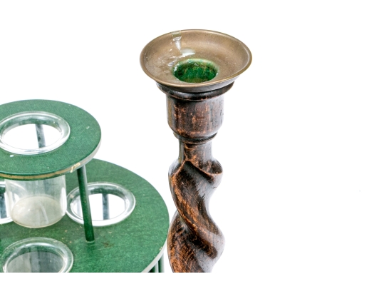 Collection Of Table Top Wares, Including French Planter With Oak Barley Twist Candlestick