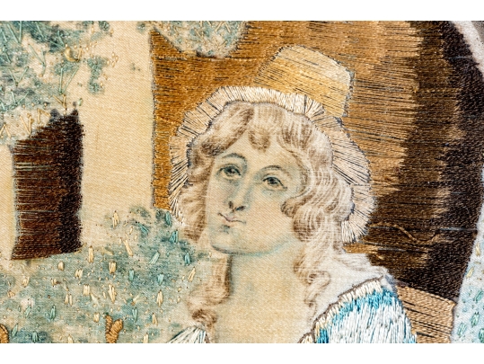 Antique Embroidery Of A Shepherdess