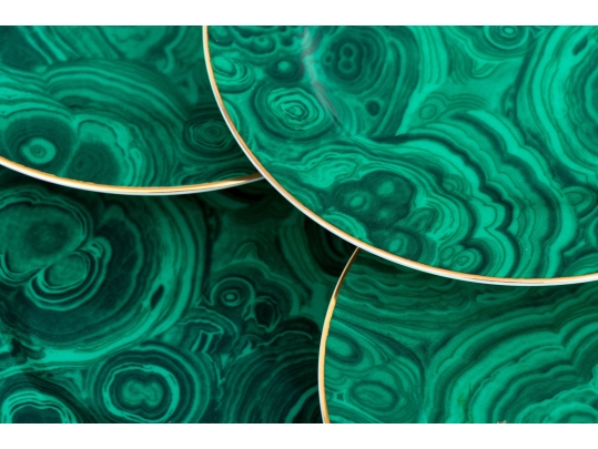 Set Of Twelve Neiman Marcus Faux Malachite Finished China Plates