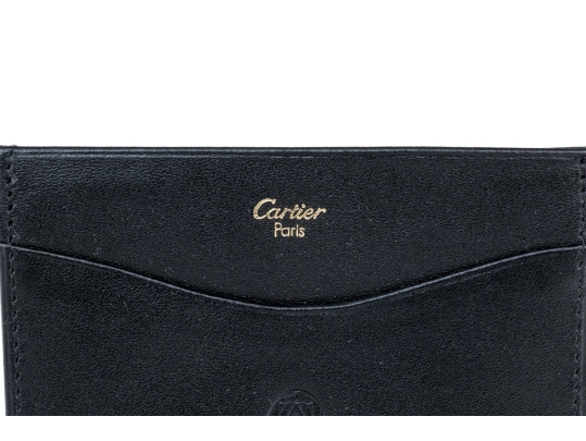 Cartier Black Leather Single Card Holder, Must De Cartier