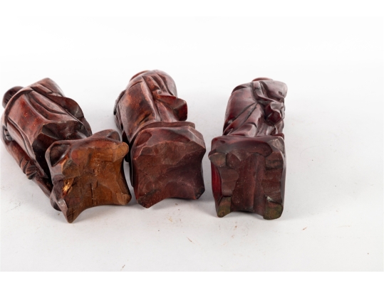 Set Of Three Hand-Carved Chinese Wooden Immortal Figures