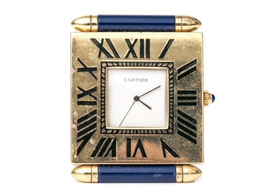 Cartier Vintage Quadrant Obus Blue Composite Deco Style Travel Clock