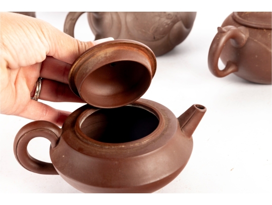 Collection Of Five Traditional Chinese Yixing Zisha Clay Teapots