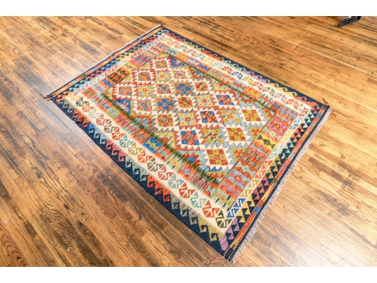 Hand Woven Wool Kilim Accent Carpet, 6'-9