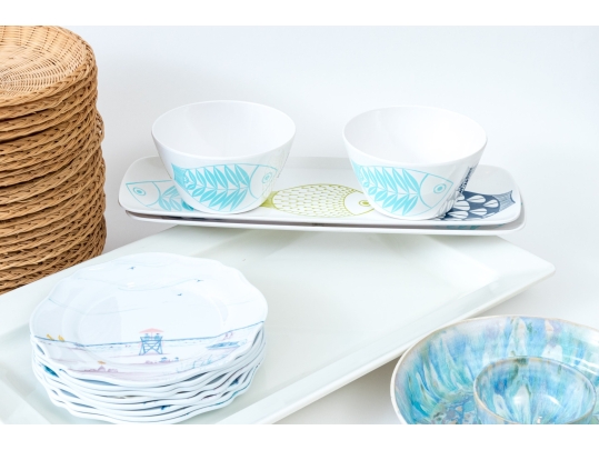 Collection Of Melamine And Woven Bowls