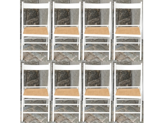 Set Of Eight Folding Chairs With Cane Seats