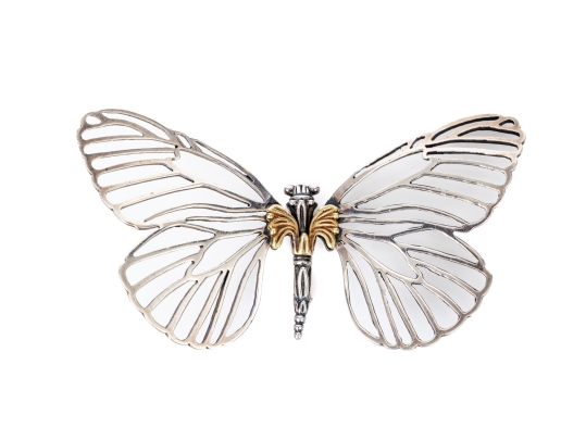 Sterling Silver And 18k Yellow Gold Striking Large Pierced Butterfly Brooch