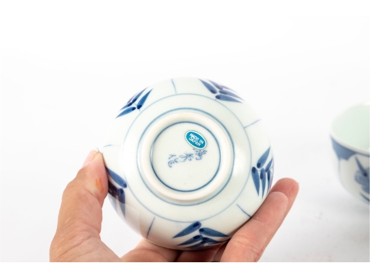 Japanese Blue And White Porcelain Sugar Bowl And Teacups Set