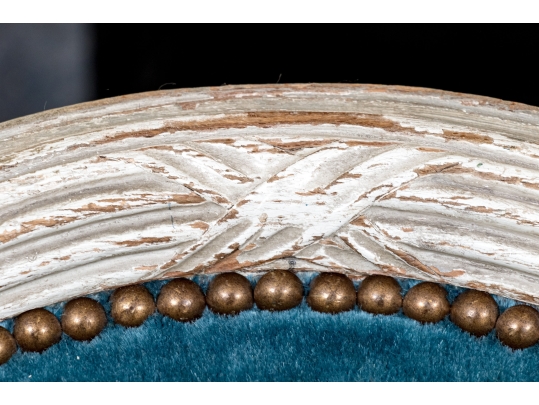 Pair Of Louis XVI Style Custom Upholstered Medallion Back Side Chairs