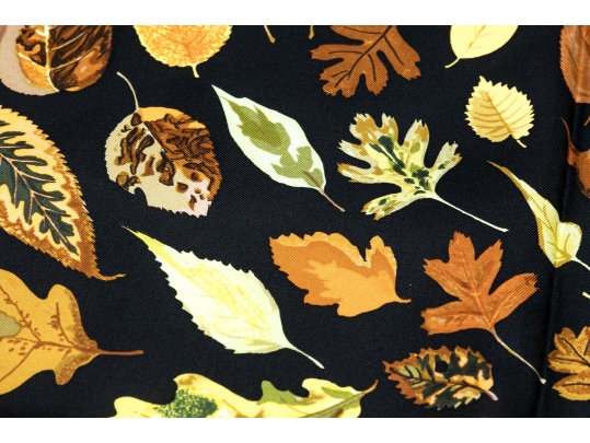 Hermès Striking Fall Leaves Motif Brown And Black Toned Silk Scarf