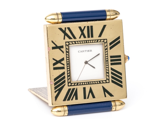 Cartier Vintage Quadrant Obus Blue Composite Deco Style Travel Clock