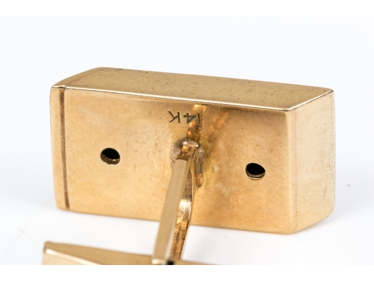 Handsome 14K Diamond And Matte Finish Leaver Back Cuff Links