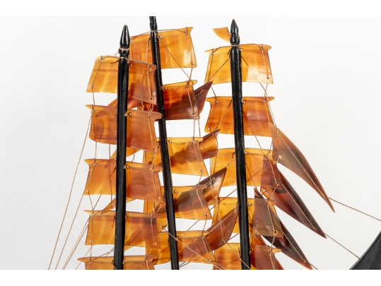 Chinese Horn Carving Craft Ship