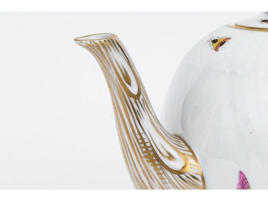 Herend Hungary Hand-Painted Porcelain Lidded Teapot, Rothschild Bird (RO) Pattern