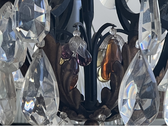 Elaborate Wrought Iron And Handcut Crystal 6 Lite Chandelier