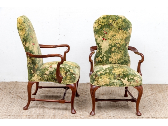Pair Of Custom Upholstered Mahogany Swan Neck Armchairs