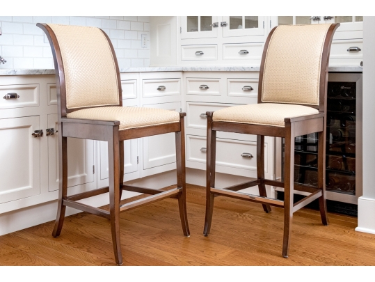Pair Of Custom Upholstered Klismos Form Bar Stools