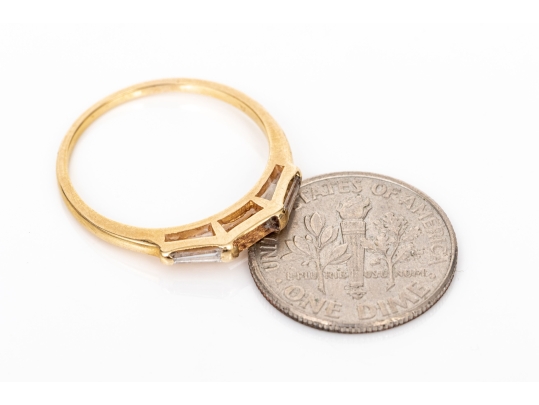 14k Yellow Gold Three Stone Baguette Diamond Band Ring, App. 0.20 TCW, Size 7.25, As-is