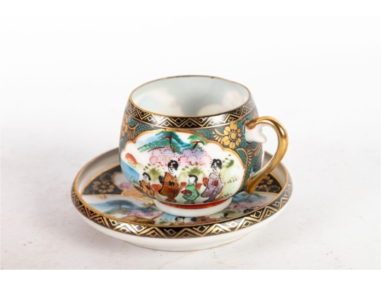 Japanese Satsuma-Style Porcelain Demitasse Cup And Saucer