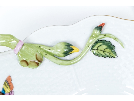 Herend Hand-Painted Porcelain Twin-Handled Square Serving Dish – Rothschild Bird (RO) Pattern