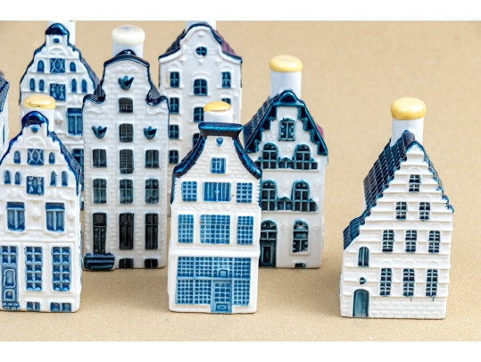 Decorative Set Of Ten Dutch KLM Bols Ceramic House Bottles