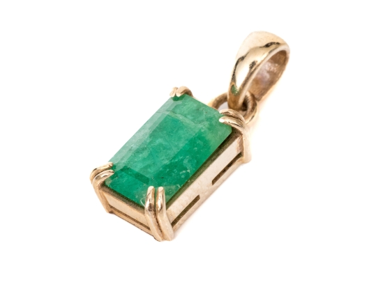 14k Yellow Gold Simple Emerald Cut Opaque Emerald Pendant, App. 1.09 CTS