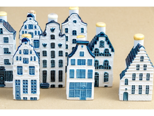 Decorative Set Of Ten Dutch KLM Bols Ceramic House Bottles