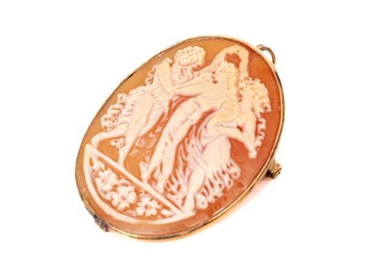 9k Yellow Gold Lovely Three Grace Motif Carved Cameo Brooch/pendant