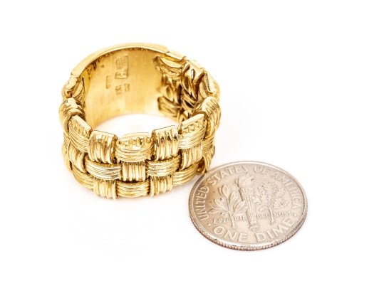 18k Yellow Gold Stunning Ultra Wide Woven Flexible Band Ring, Size 6, Please See Note