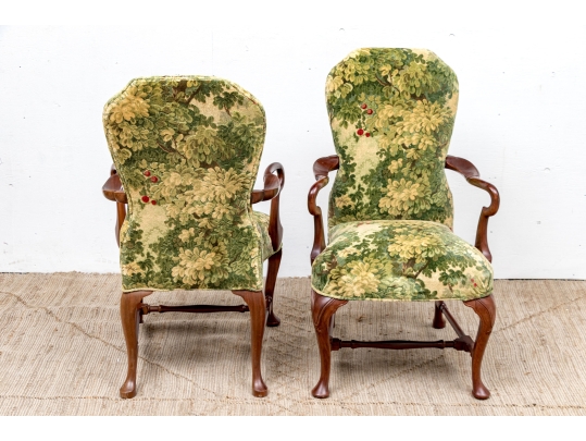 Pair Of Custom Upholstered Mahogany Swan Neck Armchairs