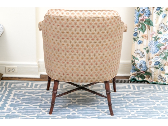 Upholstered Tub Back Armchair With Faux Bamboo Frame