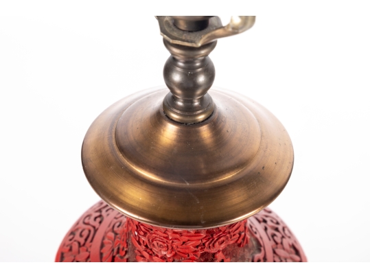 Vintage Carved Cinnabar Table Lamp