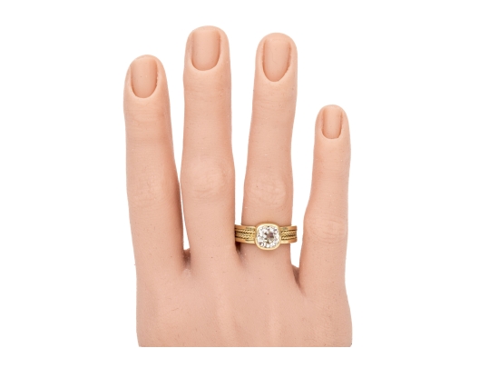 18k Yellow Gold Gorgeous Handmade Ring With Bezel Set Diamond, Size 5.75