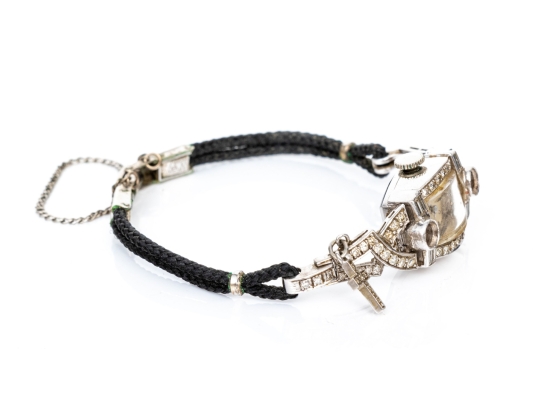 Hamilton Vintage Platinum And Diamond Case Wristwatch, Gold Filled Buckle, As-is