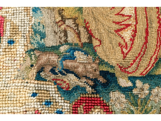 Two Accent Pillows, Including An 18th C. Tapestry Fragment Embroidered Onto A Later Needlepoint Pillow