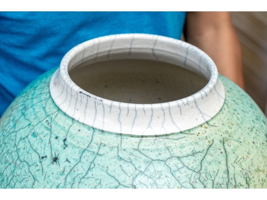 Studio Pottery Celadon Crackle Ceramic Jar