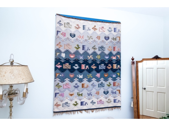 Fun Pictorial Animal Motif Hand-Knotted Wool Kilim, 5’-1/2” X 3’-10