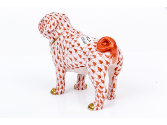 Herend Hungary Hand-Painted Porcelain Bulldog, Rust Fishnet Pattern, First Edition
