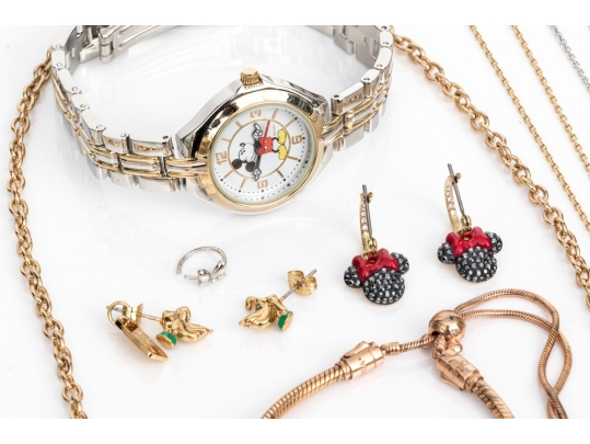 Disney Collection Of Themed Jewelry Pieces, Including A Boxed Disney Parks/Pandora Bracelet