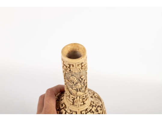 Chinese Carved Celluloid Vase With Dragon And Flower Motifs