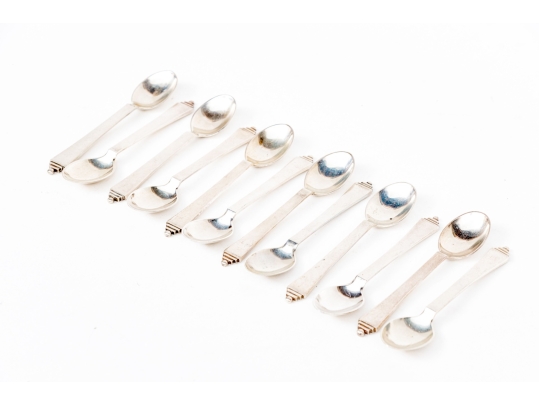 Set Of Twelve George Jensen Pyramid Sterling Demitasse Spoons, 4.57 Ozt.