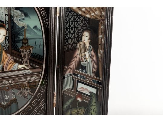 Vintage Chinese Reverse Glass Painted Table Screen