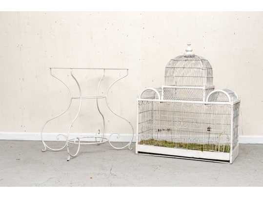 Massive Vintage Iron Birdcage On Stand