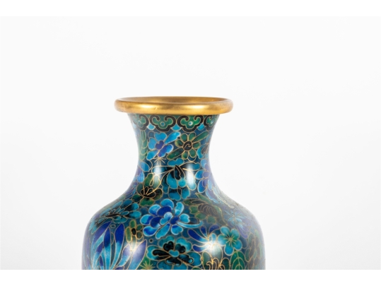 Blue Cloisonné Enamel Vase With Floral Decoration