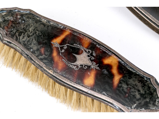 Antique Victorian Broadway & Co. (Birmingham, 1901-present) Silver And Tortoise Shell Vanity Set
