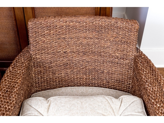 Pair Of Nancy Corzine Furniture Rattan Woven Accent Armchairs