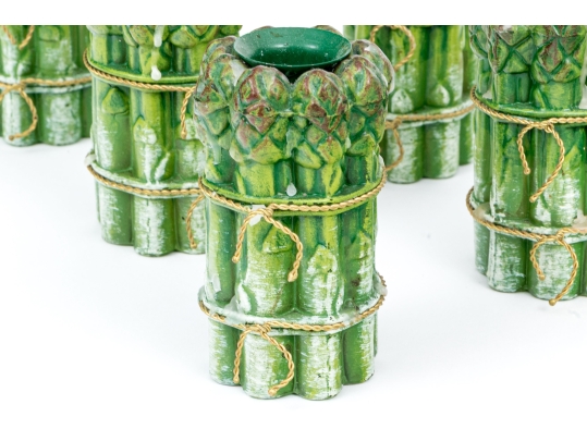 Suite Of Six Heavy Resin Asparagus Form Candlesticks With Small Wax Cups