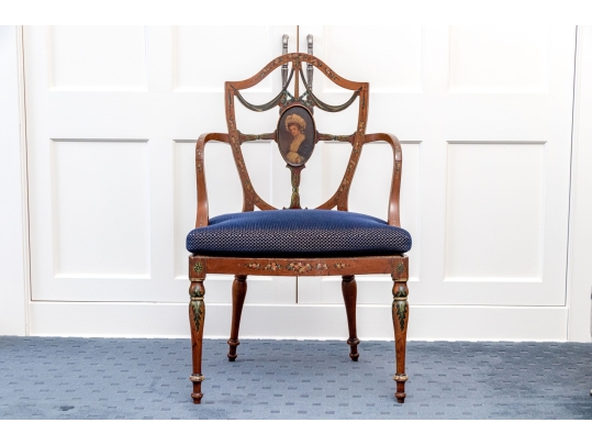 Adams Style Shield Back Painted Armchair