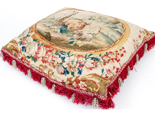 Antique French Aubusson Accent Pillow